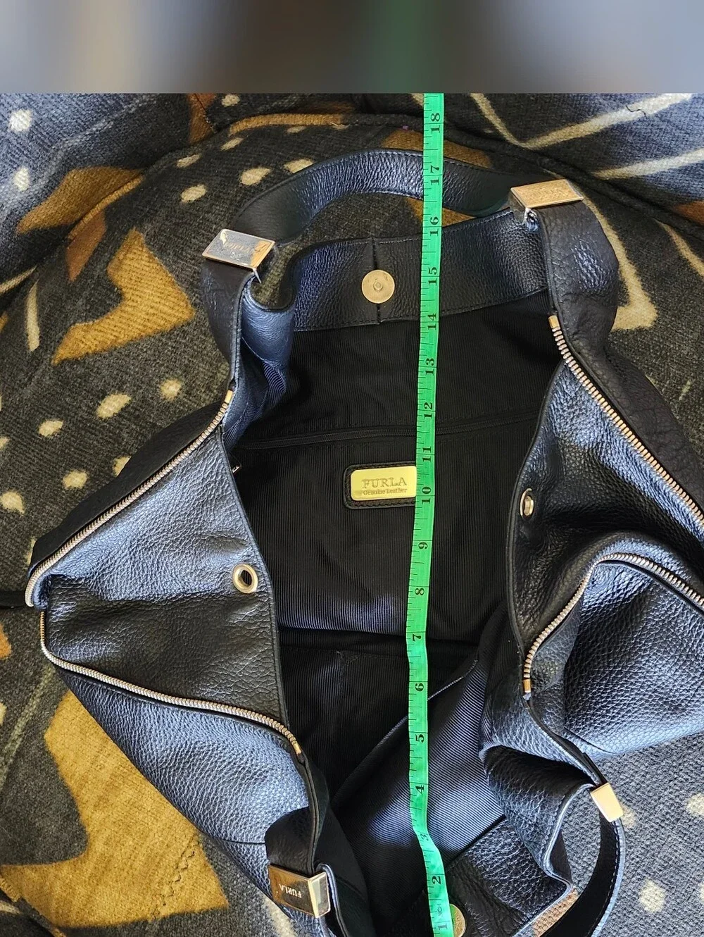 Furla Liz Daino Large Black Pebbled Leather Convertible Slouchy Hobo Bag Tote